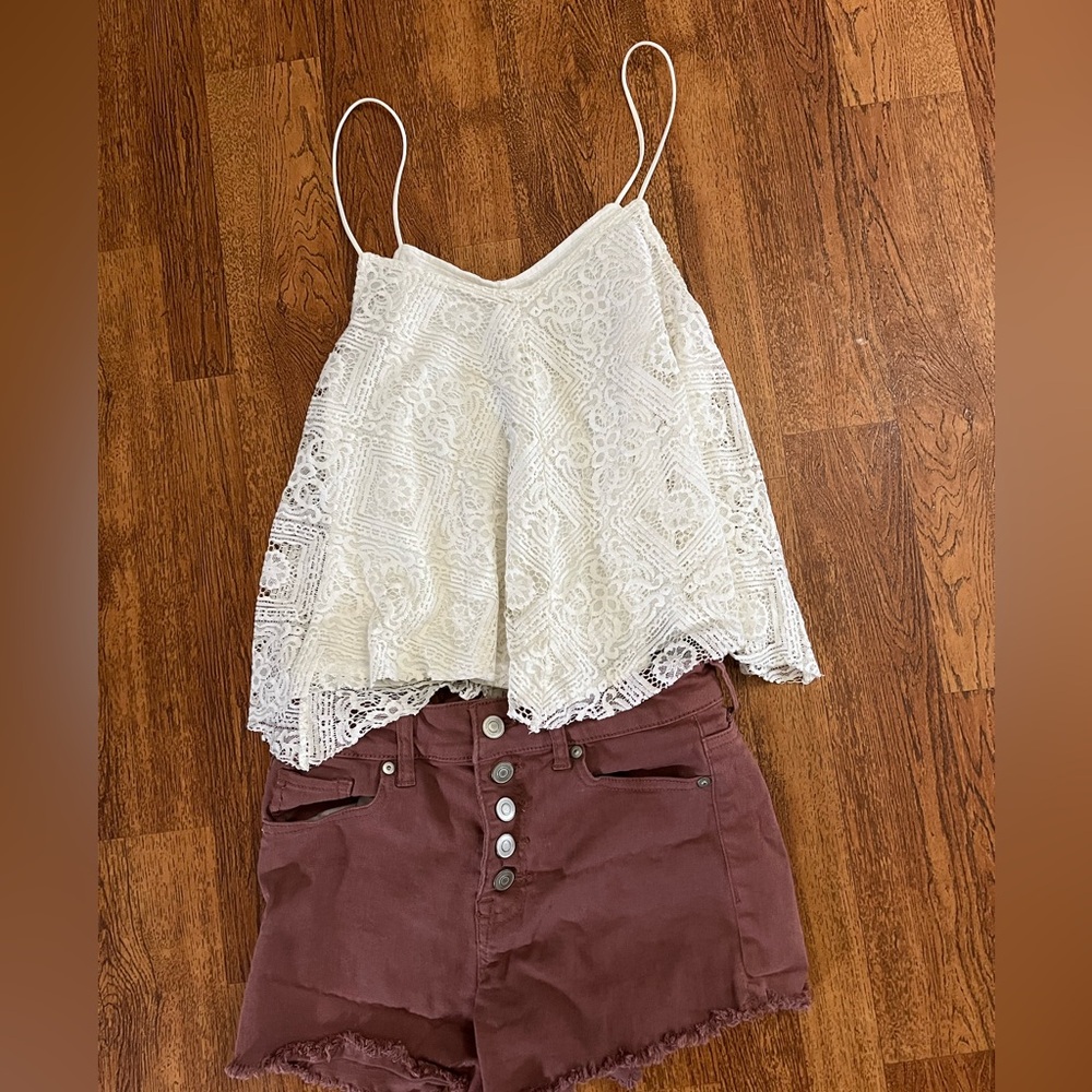 American Eagle white lace tank S/P/CH & salt and states shorts size 26/3